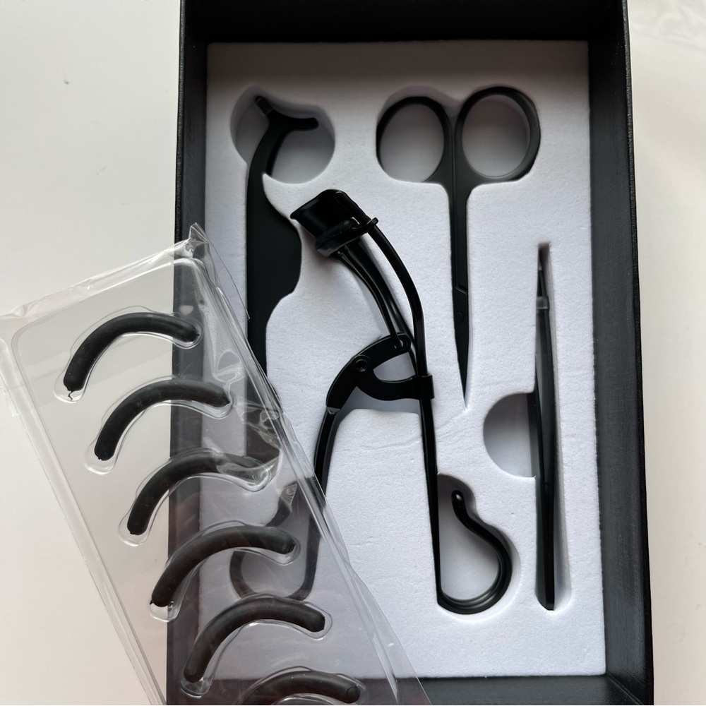 Black or silver makeup applicator tool set tweezers eyelash curler